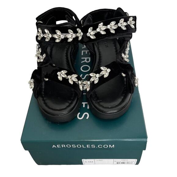 Aerosoles | Onda Black Velvet Crystals Chunky Sandals Size 5.5 NIB - Picture 1 of 7